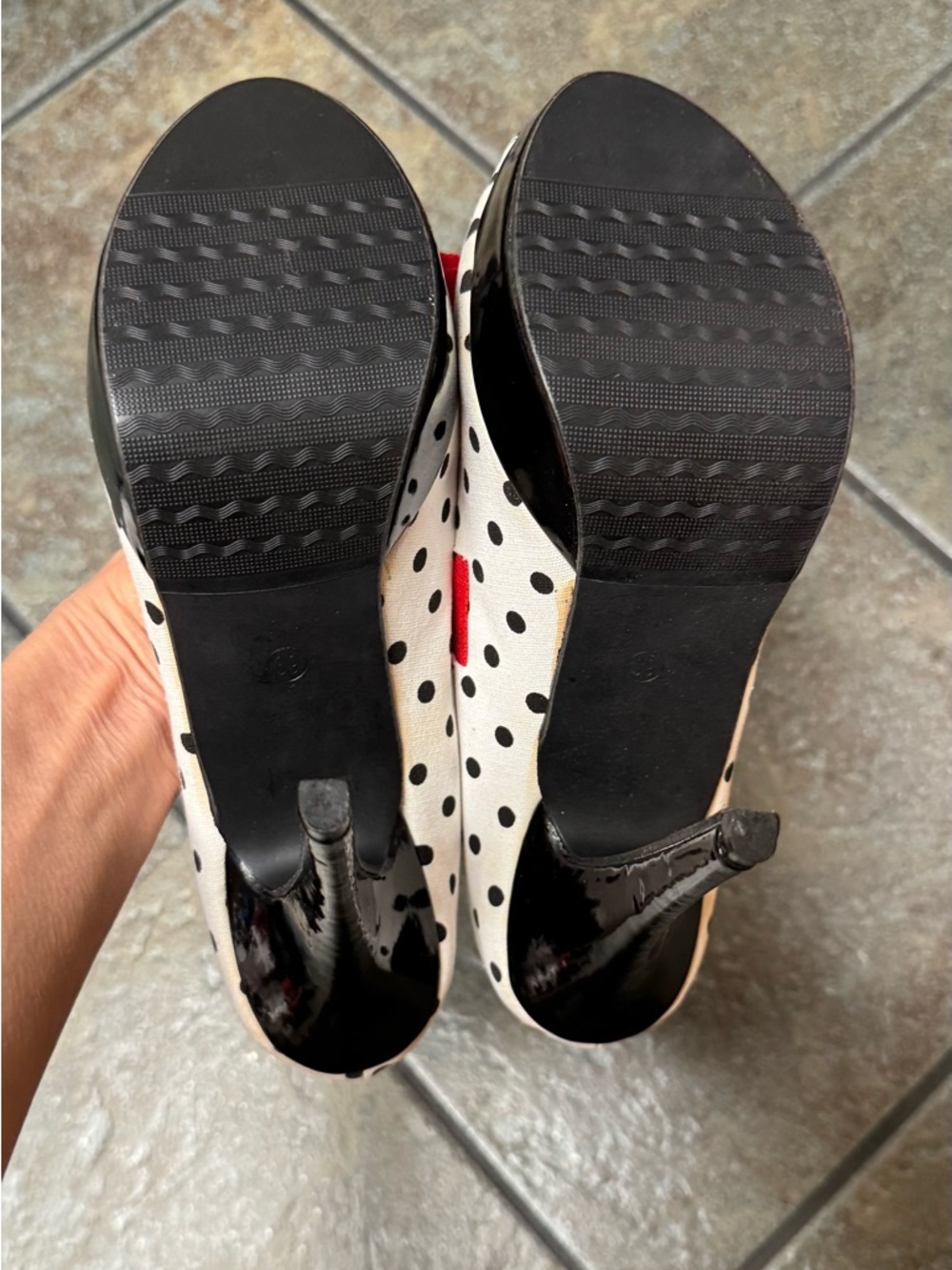 Pinup Polka Dot Peep-Toe Flats with Red Bow US 7.5 - Picture 11 of 14